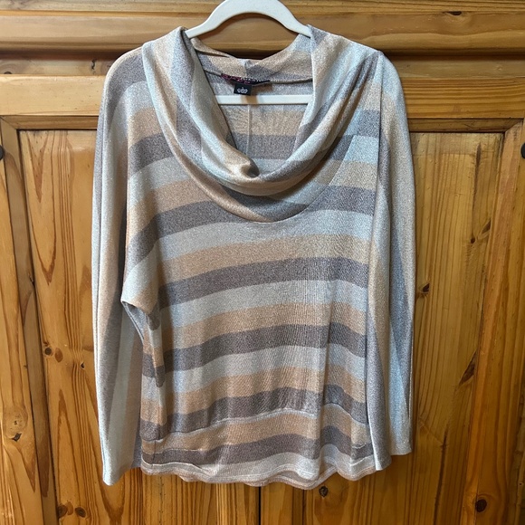 Peck & Peck 1990's Cowl Neck Sweater Metallic Gold Silver Bronze Size Women's L - Picture 1 of 6